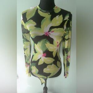 H&M Black and Green Floral Long Sleeve Top